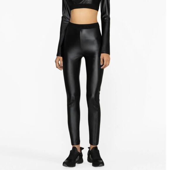 Versace Jeans Couture Logo Elastic Waist High Rise Shiny Leggings Black 38/ US 2 - Picture 1 of 13